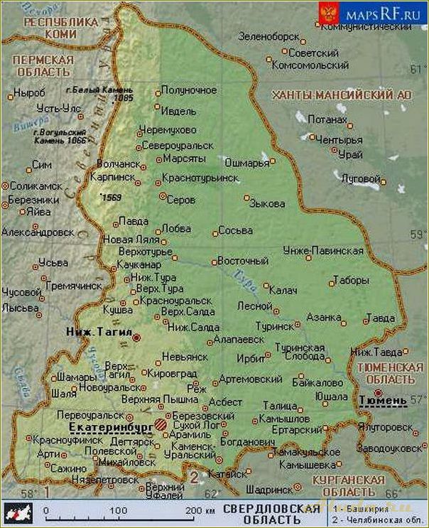 База отдыха Екатеринбурга и Свердловской области на карте