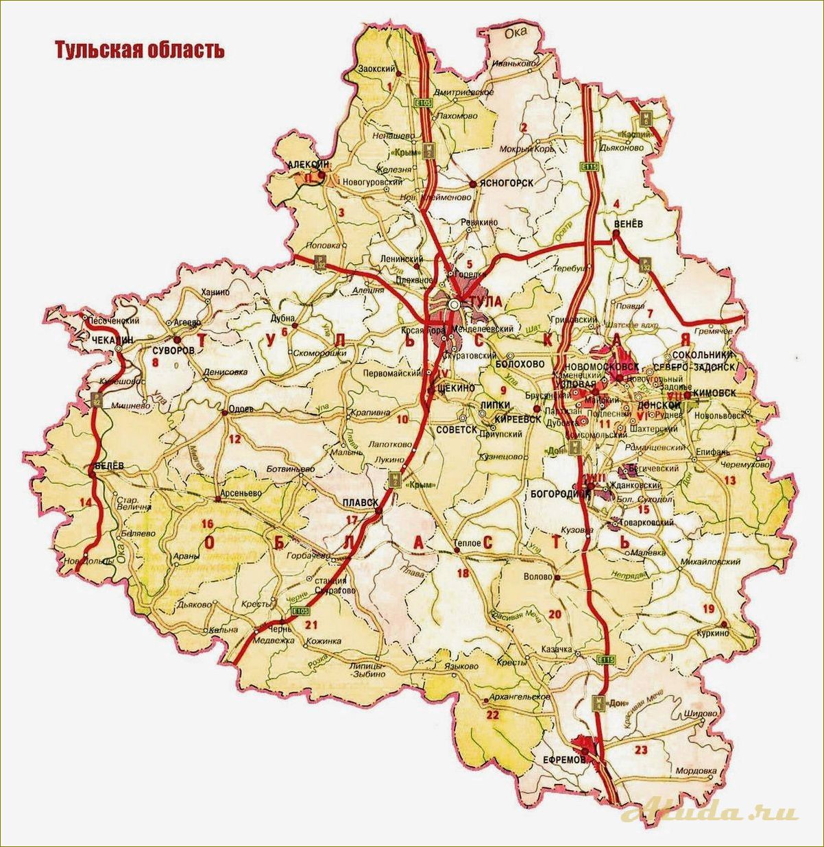 Достопримечательности Тульской области на карте
