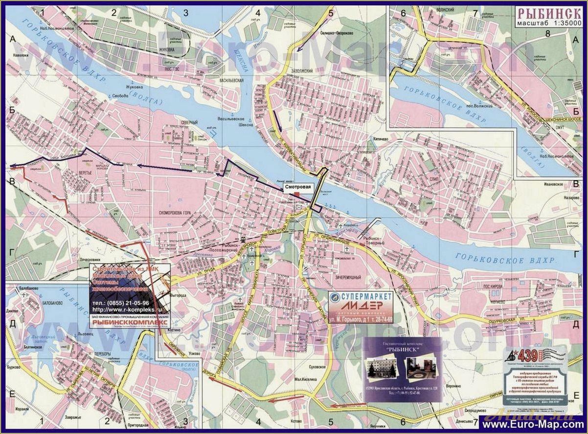 Рыбинск Ярославская область: достопримечательности на карте