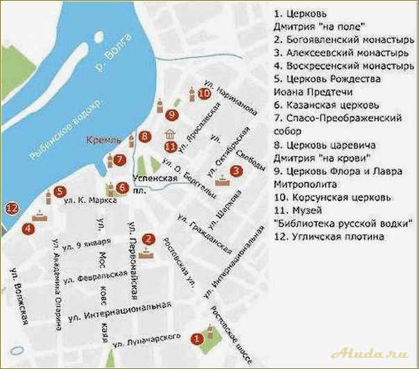 (карта, города, углич, ярославской, области) Карта города Углич Ярославской области — достопримечательности и интересные места